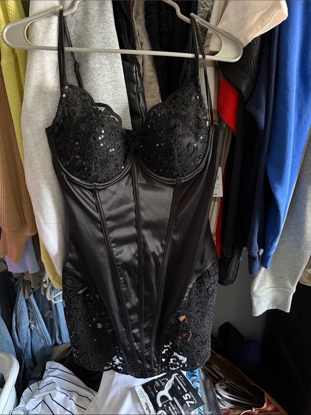 Windsor Black Lace & Satin Corset Dress
